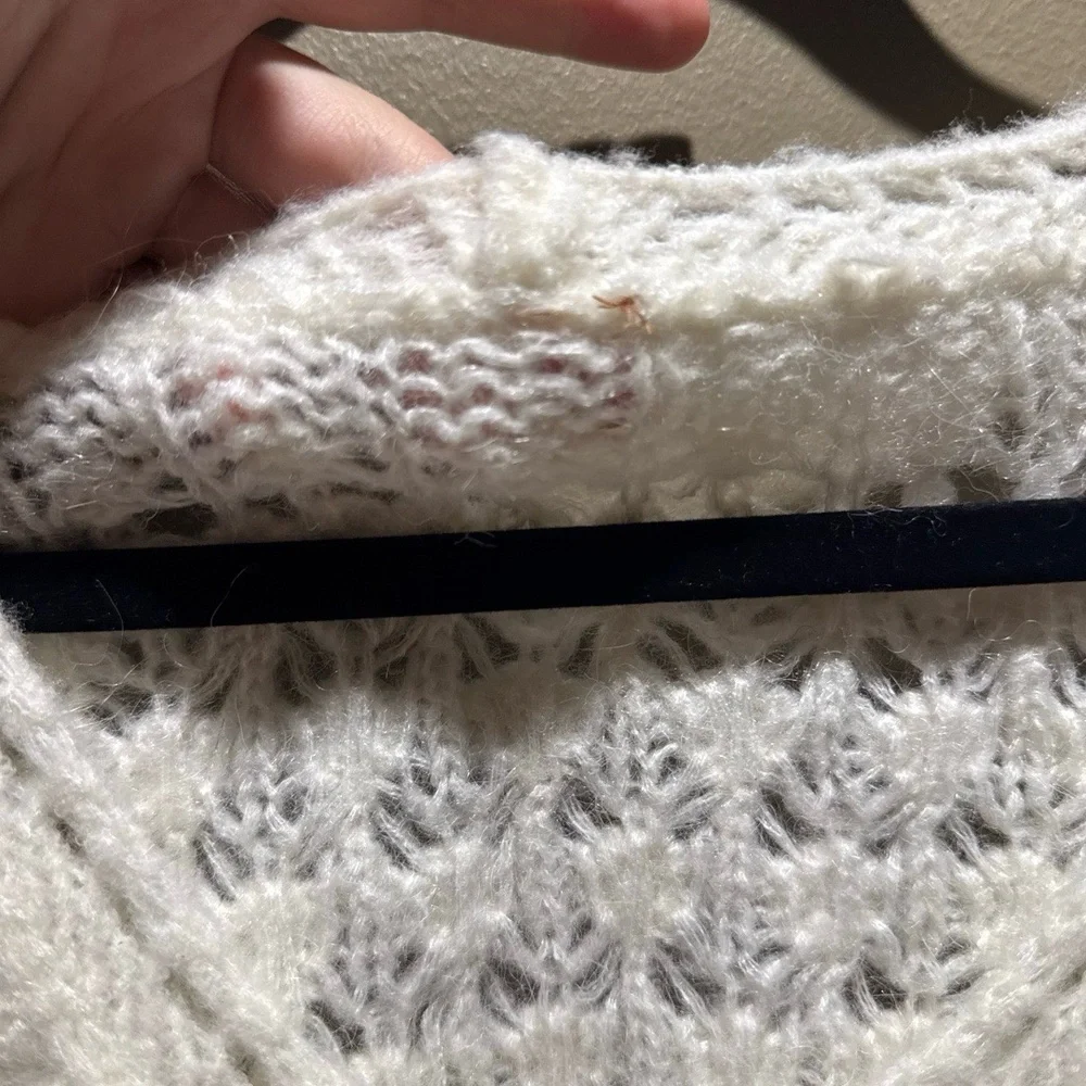 NWT Free People Off White Cropped V Neck Open Knit Pullover Sweater Oversized La - Picture 5 of 6
